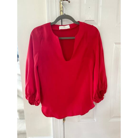 Amanda Uprichard Red Silk Puff Sleeve Blouse - Picture 1 of 6